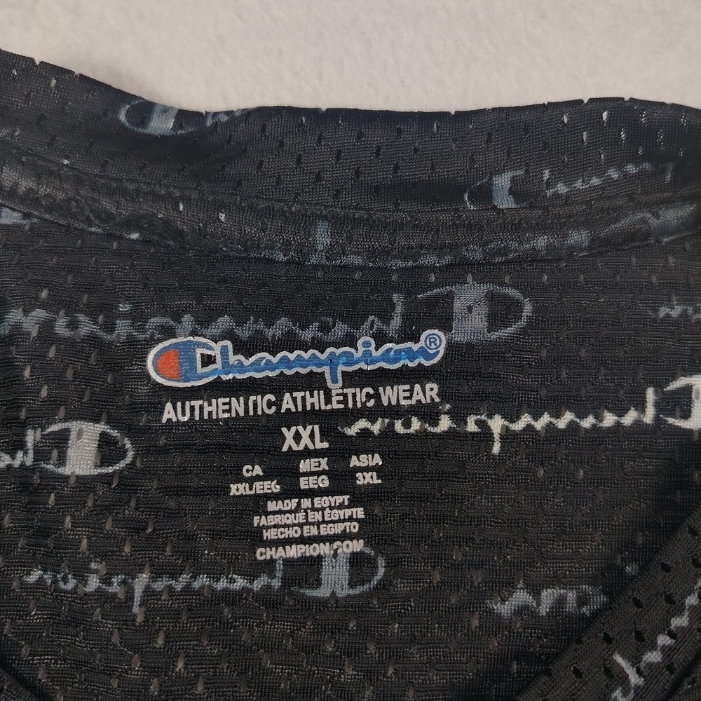Champion Shirt Mens 2XL Black‎ All Over Print Logo Mesh Athletic Tee XXL - Picture 3 of 7